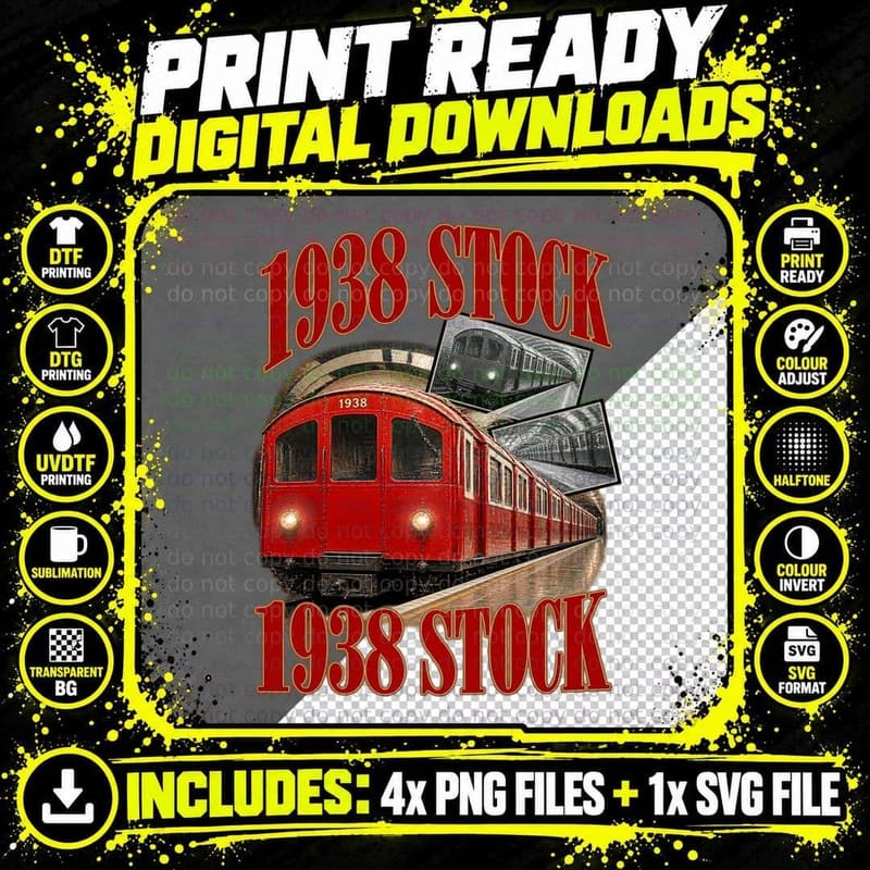1938 Stock London Underground Vintage Tube Train Png SVG Digital Bundle