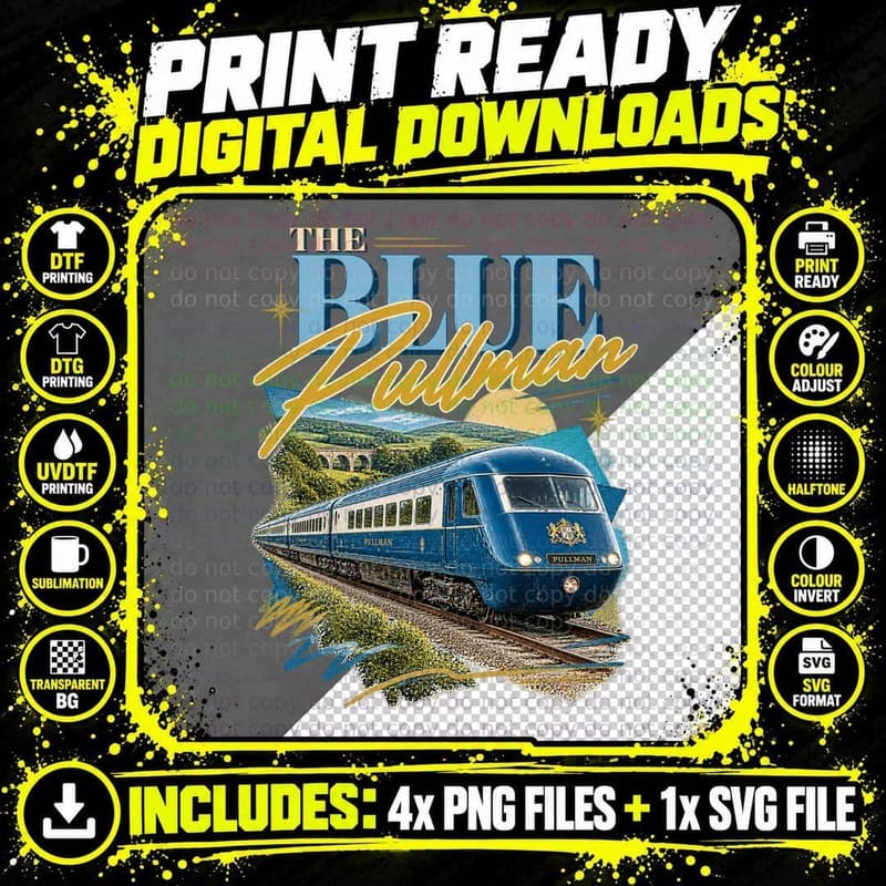 Blue Pullman Vintage Railway Retro British Train Png SVG Digital Bundle