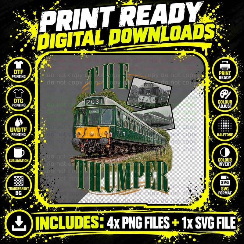 Class 205 Thumper Vintage Railway British Diesel Png SVG Digital Bundle