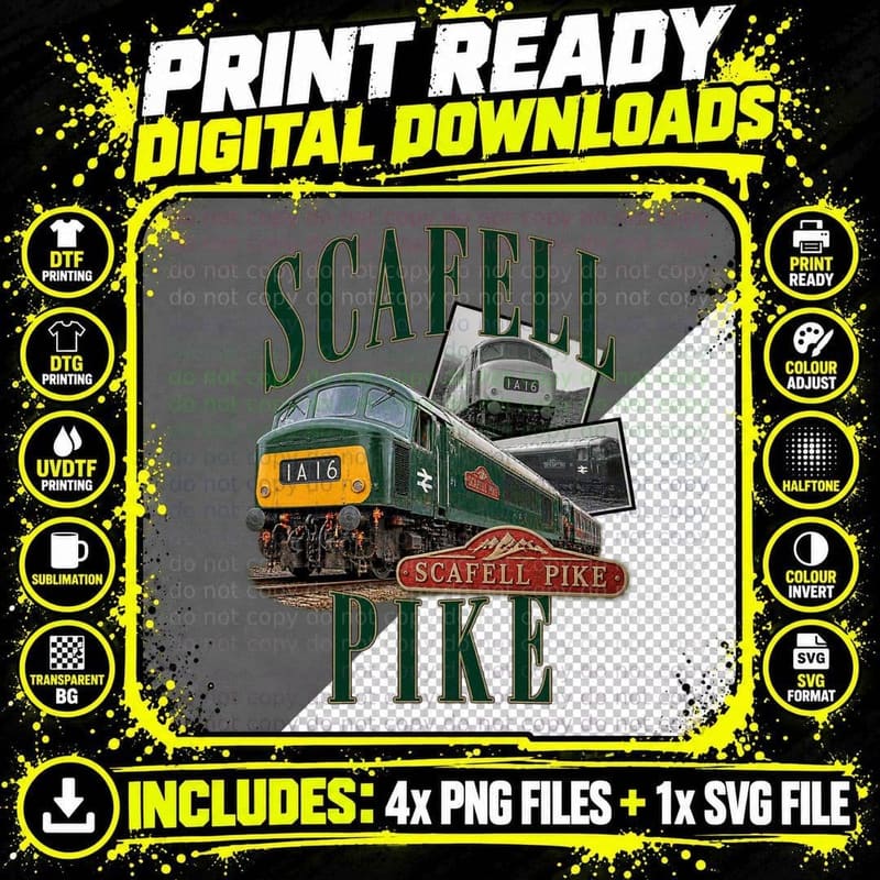 Class 44 Peak Scafell Pike Vintage Railway Diesel Train Png SVG Digital Bundle