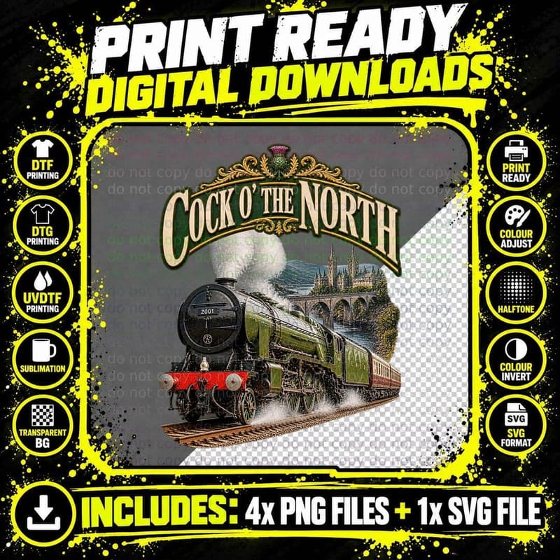 Cock o' the North Vintage Railway Gresley Steam Train Png SVG Digital Bundle