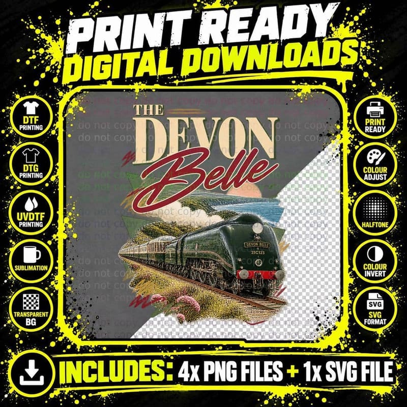 Devon Belle Vintage Railway Retro Steam Train Heritage Png SVG Digital Bundle