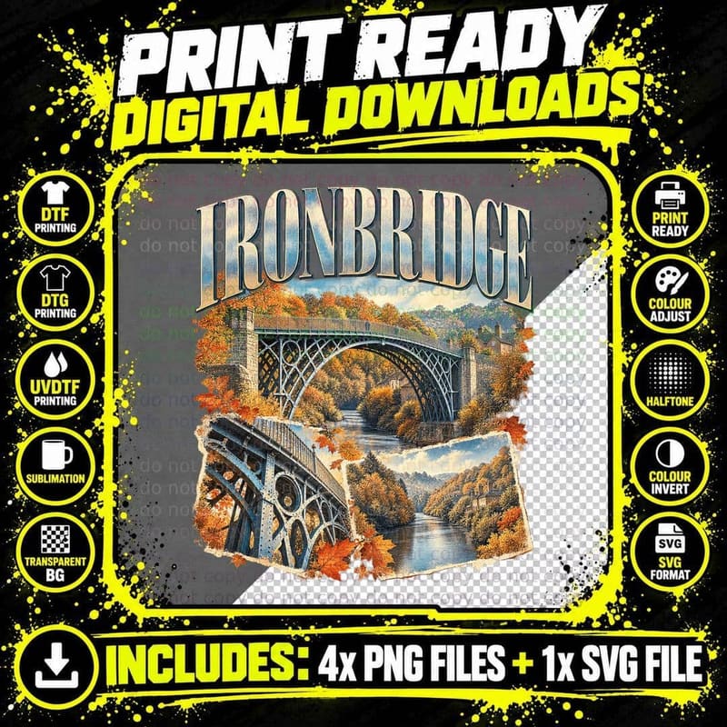 Ironbridge Gorge River Severn Shropshire Industrial Heritage Retro T-Shirt Png SVG Digital Bundle