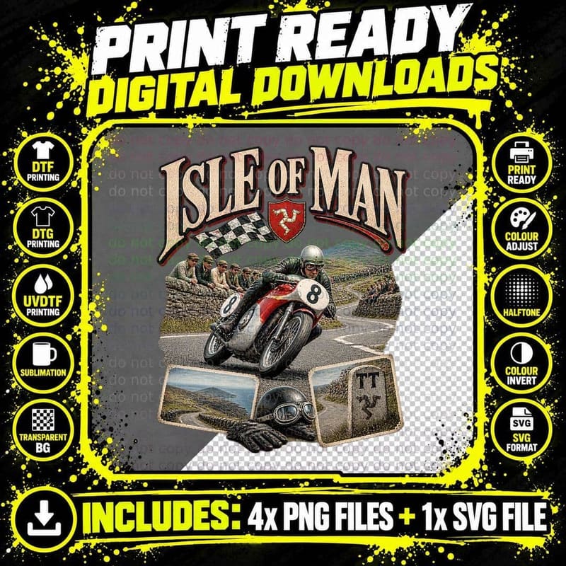 Isle Of Man Motorcycle Road Racing Mountain Course Vintage Retro Biker T-Shirt Png SVG Digital Bundle
