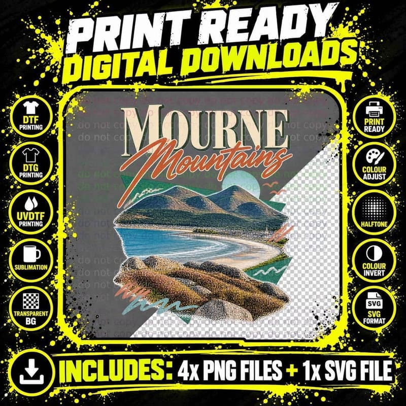 Mourne Mountains Northern Ireland Beach Bay Hiking Landscape Vintage T-Shirt Png SVG Digital Bundle