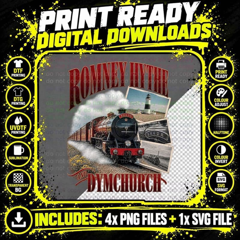 Romney Hythe Dymchurch Railway Vintage Retro Steam Train Png SVG Digital Bundle