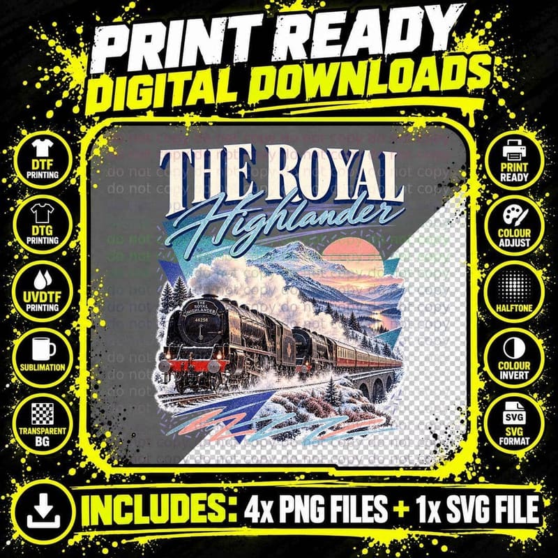 Royal Highlander Vintage Railway Retro Scottish Sleeper Png SVG Digital Bundle