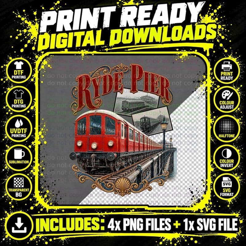 Ryde Pier Railway Isle of Wight Vintage Trainspotter Png SVG Digital Bundle