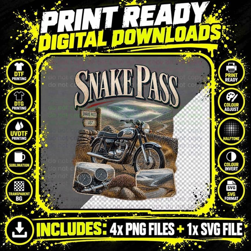 Snake Pass Classic Motorcycle Peak District Moorland Road Biker Retro T-Shirt Png SVG Digital Bundle