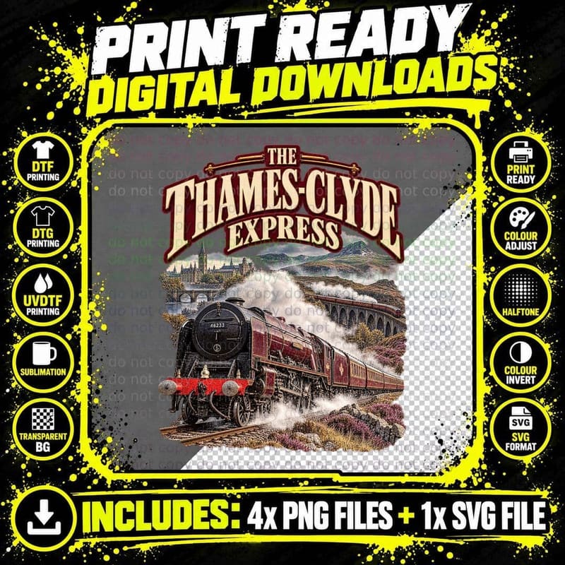 Thames-Clyde Express Vintage British Railway Steam Train Png SVG Digital Bundle