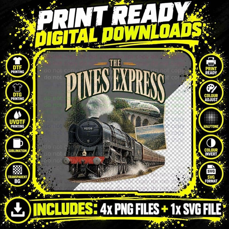 The Pines Express Vintage Steam Railway British Railfan Png SVG Digital Bundle