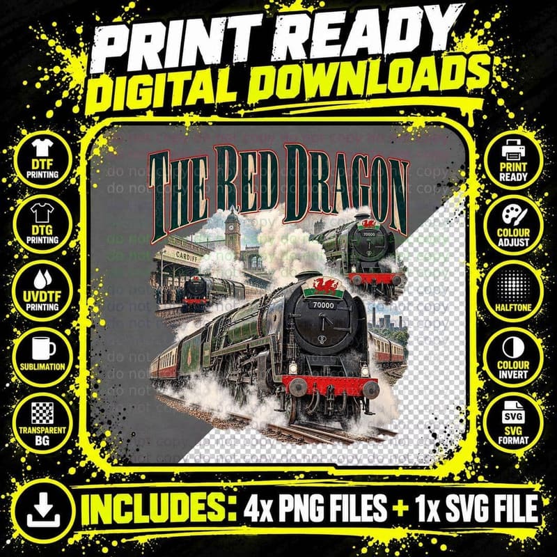 The Red Dragon Vintage British Railway Steam Train Png SVG Digital Bundle