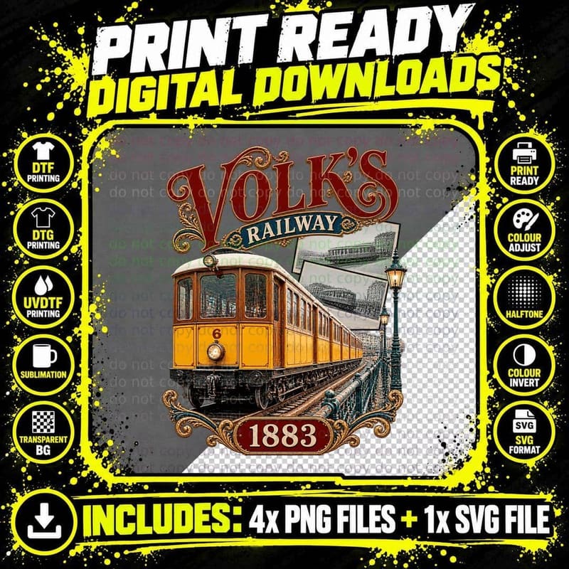 Volk's Railway 1883 Brighton Vintage Electric Railway Png SVG Digital Bundle