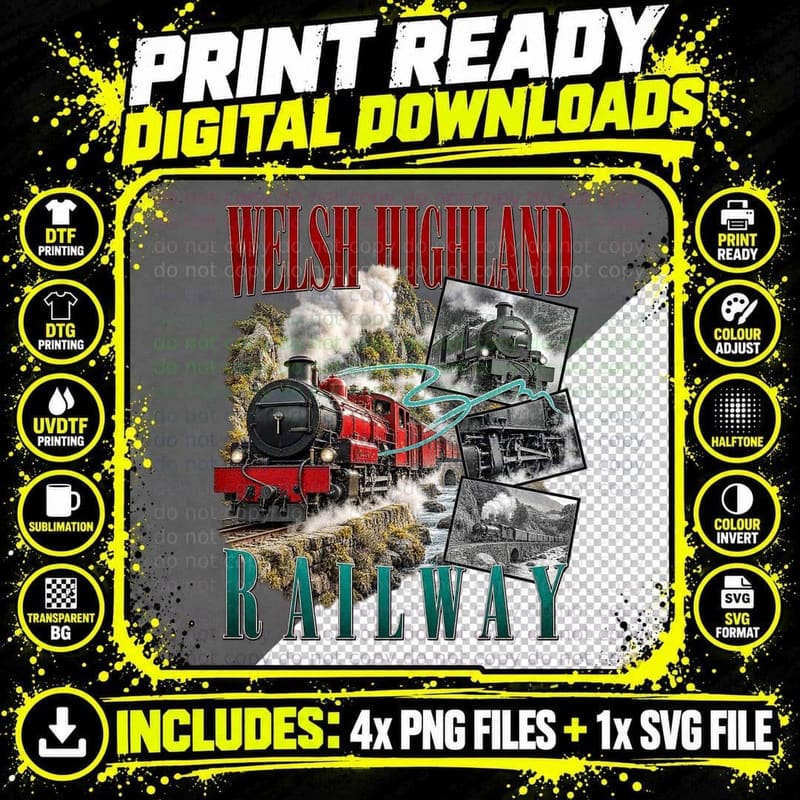Welsh Highland Railway Vintage Steam Train Heritage Png SVG Digital Bundle