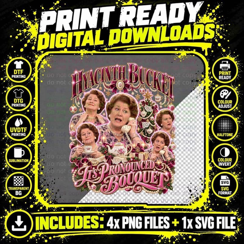 Keeping Up Appearances Vintage Hyacinth Bucket Bouquet Png SVG Digital Bundle