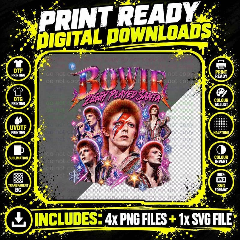 David Bowie Ziggy Stardust Christmas Glam Rock Retro Png SVG Digital Bundle