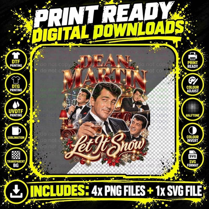 Dean Martin Christmas Lounge Singer Vintage Retro Photo Png SVG Digital Bundle