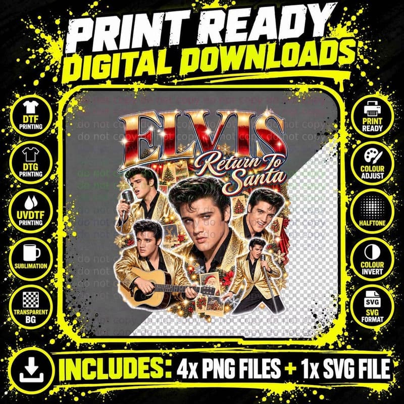 Elvis Presley Christmas Rockabilly Retro Photo Collage Png SVG Digital Bundle