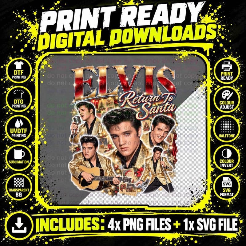 Elvis Presley Christmas Rockabilly Retro Photo T-Shirt Png SVG Digital Bundle