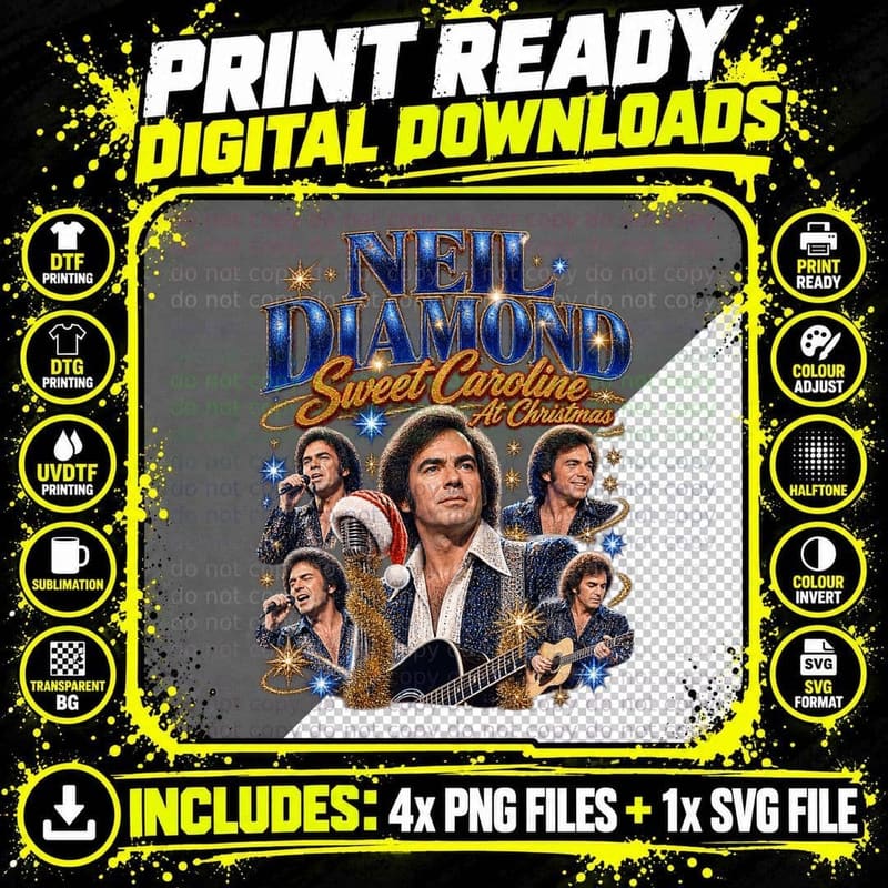 Neil Diamond Christmas Rock Singer Retro Concert Photo Png SVG Digital Bundle