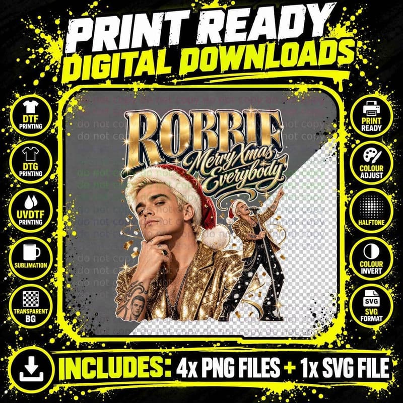 Robbie Williams Vintage Christmas Rock Music Concert Png SVG Digital Bundle