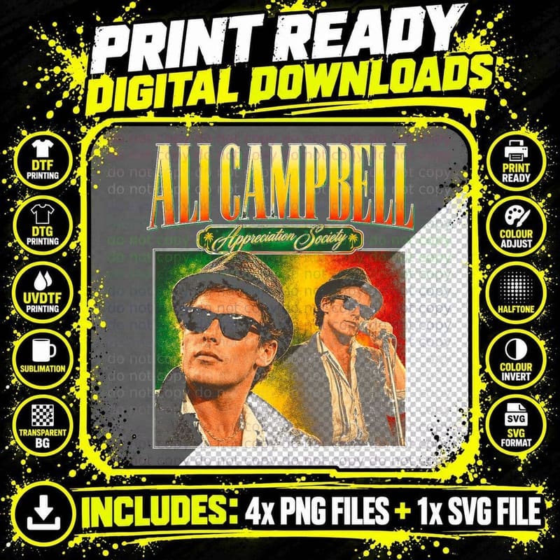 Ali Campbell UB40 Reggae Singer Retro 80s Appreciation Png SVG Digital Bundle