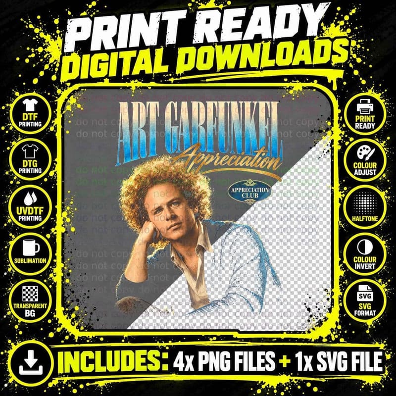 Art Garfunkel Vintage Music Retro Folk Singer Halftone Png SVG Digital Bundle