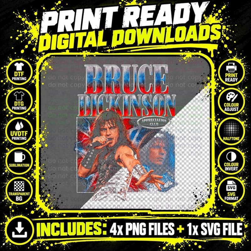 Bruce Dickinson Heavy Metal Singer Retro 80s Png SVG Digital Bundle