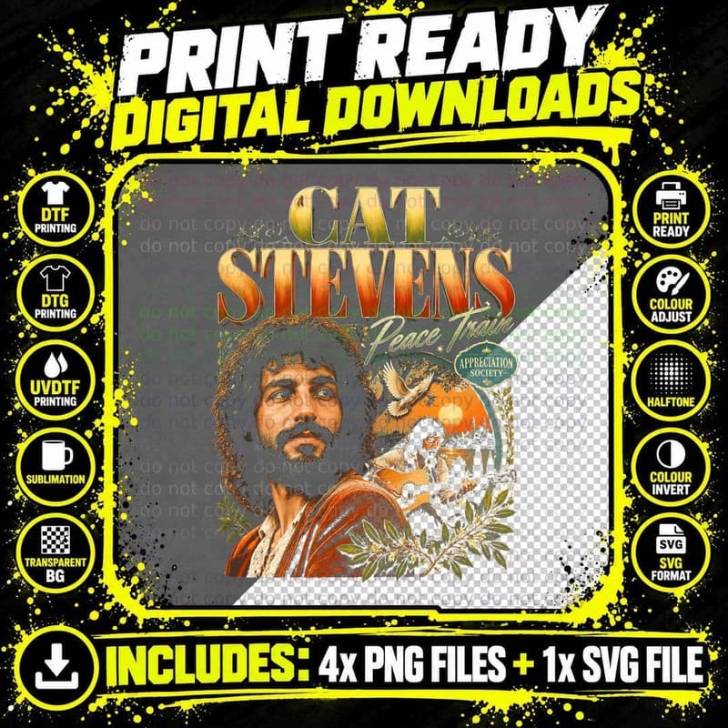 Cat Stevens Retro Acoustic Folk Singer Vintage Fan Club Png SVG Digital Bundle