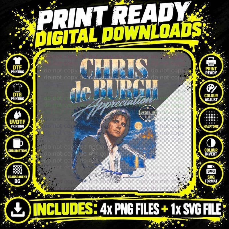 Chris de Burgh Vintage Ballad Sapphire Retro Music Png SVG Digital Bundle