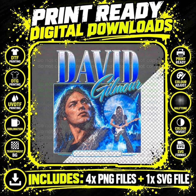 David Gilmour Retro Guitarist Vintage Prog Rock Concert Png SVG Digital Bundle