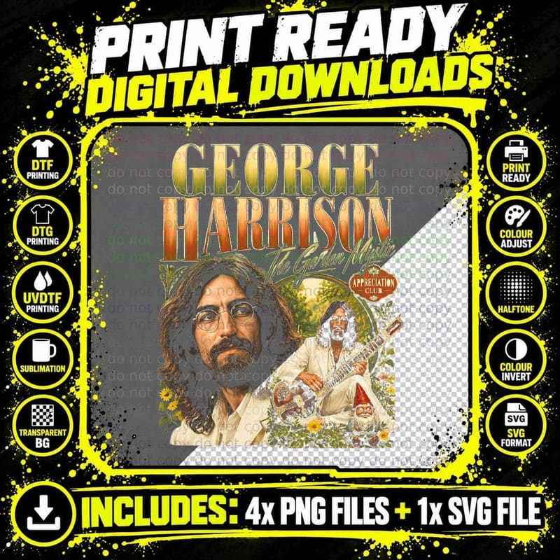 George Harrison Retro Musician Vintage Sitar Garden Png SVG Digital Bundle