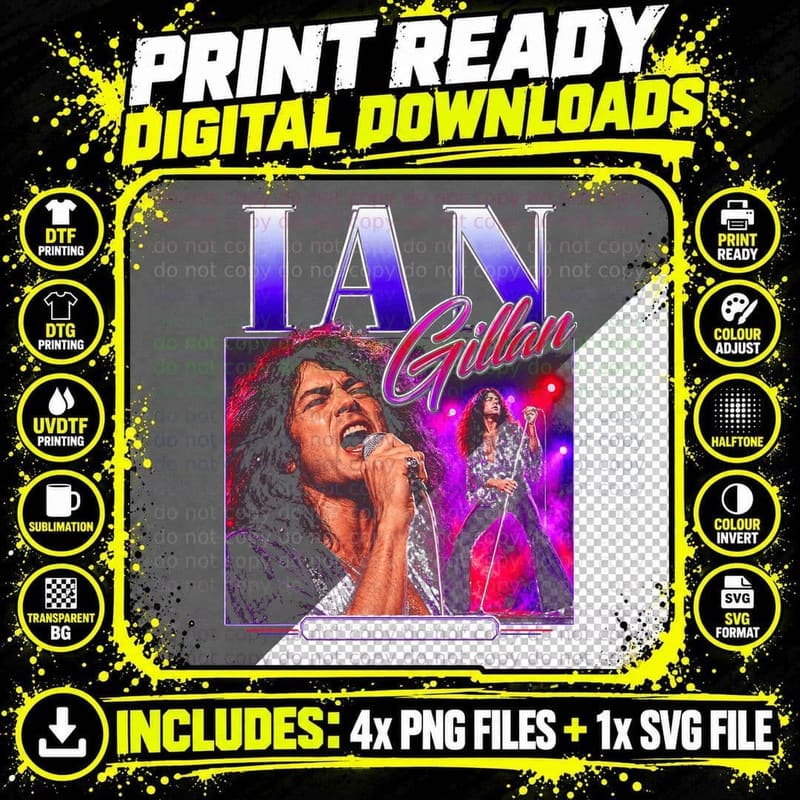 Ian Gillan Deep Purple Retro Rock Vintage Music Fan Club Png SVG Digital Bundle