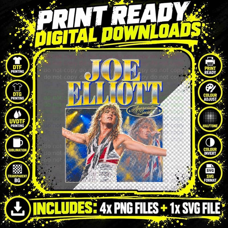 Joe Elliott Retro 80s Rock Singer Union Jack Png SVG Digital Bundle