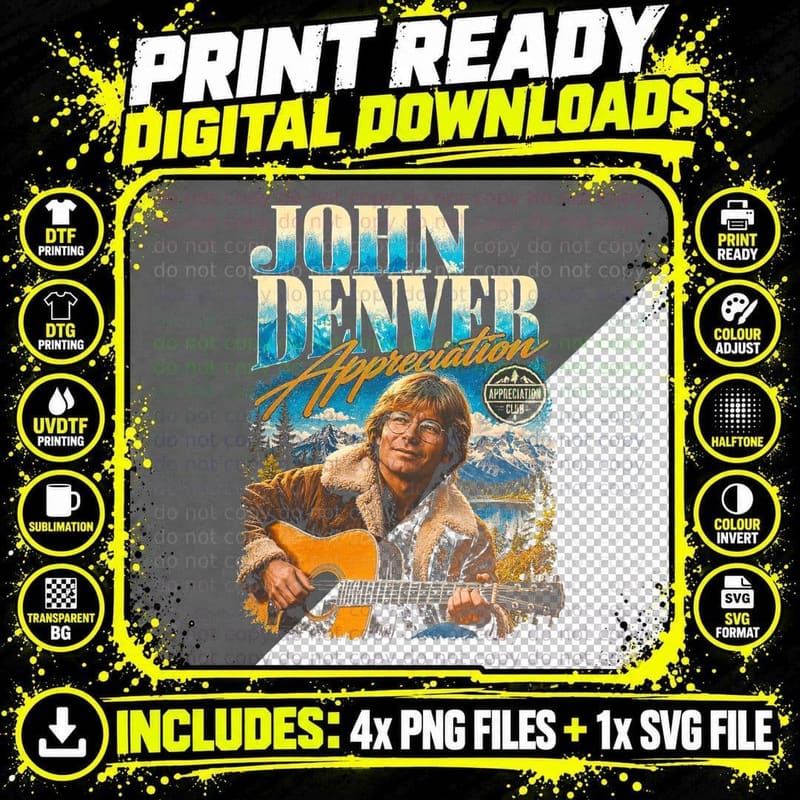 John Denver Vintage Folk Mountain Retro Music Fan Png SVG Digital Bundle