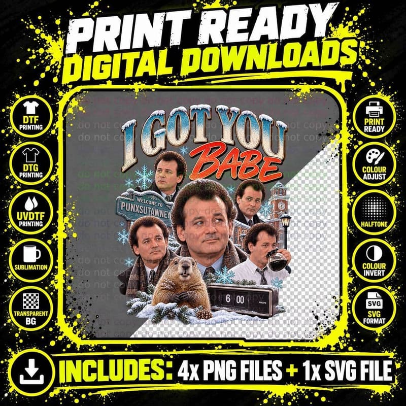 Bill Murray Groundhog Day I Got You Babe Vintage Bootleg Png SVG Digital Bundle