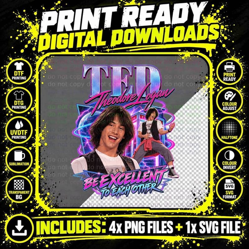 Bill and Ted's Excellent Adventure Vintage Bootleg Ted Png SVG Digital Bundle