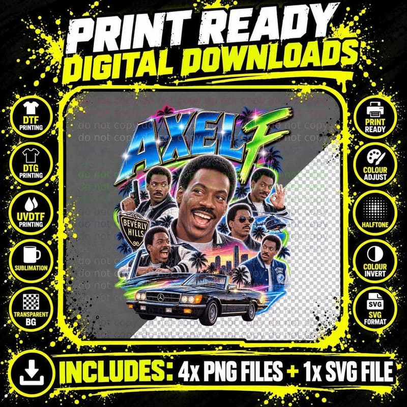 Eddie Murphy Axel F Retro 80s Movie Detective Bootleg Png SVG Digital Bundle
