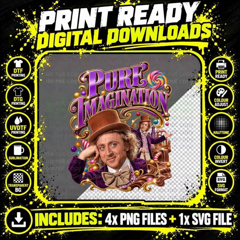 Gene Wilder Pure Imagination Vintage Bootleg Chocolate Png SVG Digital Bundle