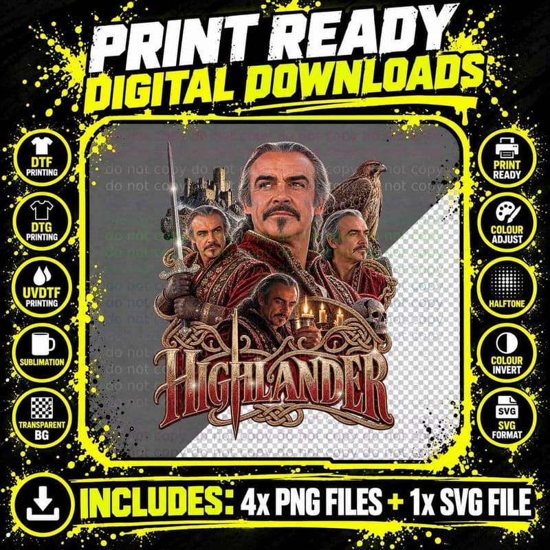 Highlander Vintage Bootleg Sean Connery Ramirez Immortal Png SVG Digital Bundle