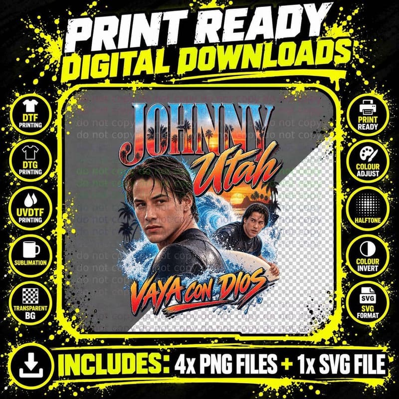 Keanu Reeves Vaya Con Dios Vintage Bootleg 90s Surf Png SVG Digital Bundle