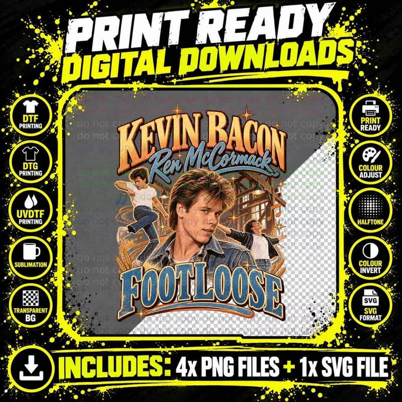 Kevin Bacon Ren McCormack Footloose Vintage Bootleg 80s Png SVG Digital Bundle