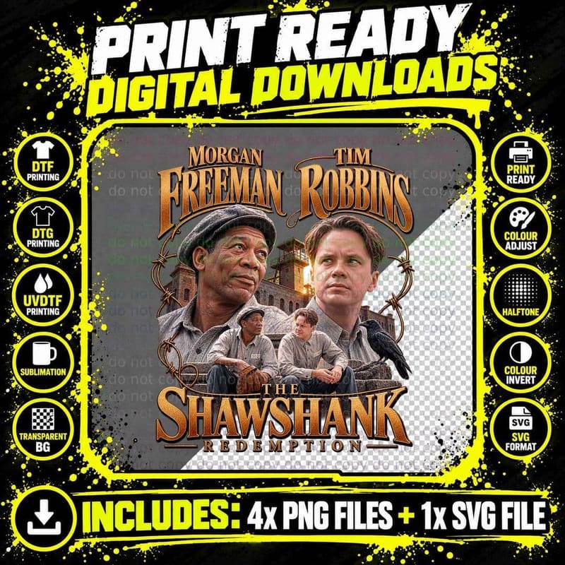 Morgan Freeman Tim Robbins Shawshank Redemption Vintage Png SVG Digital Bundle