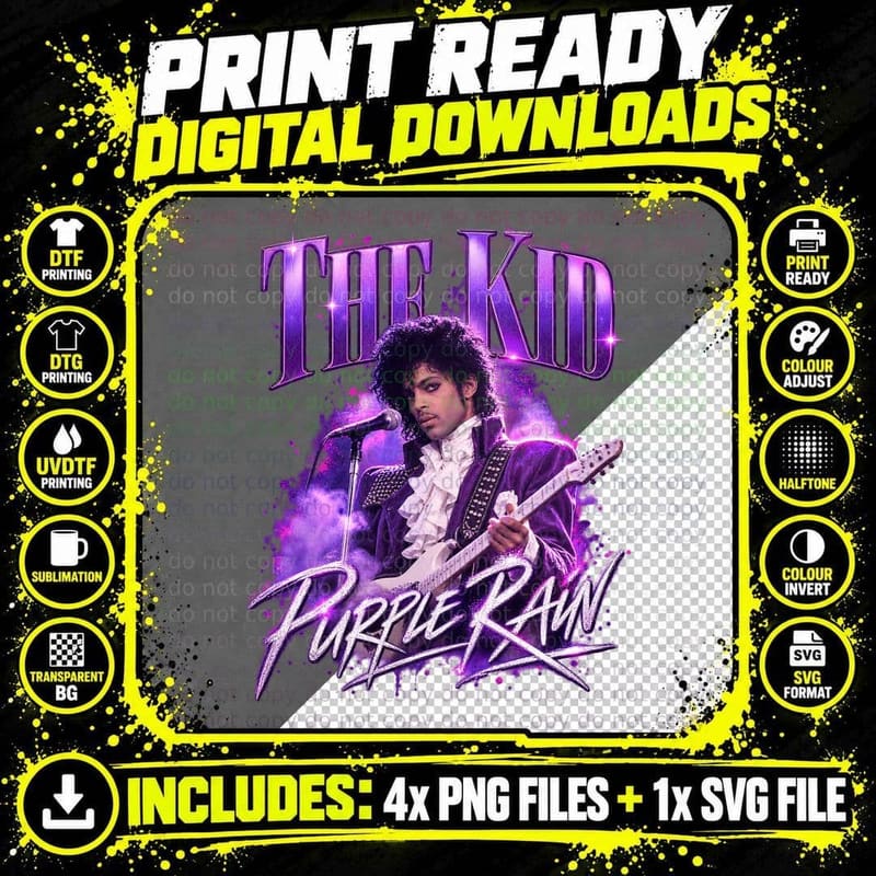 Purple Rain Retro Concert Prince The Kid 80s Rock Music Png SVG Digital Bundle