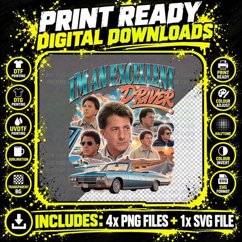 Rain Man Dustin Hoffman Excellent Driver Vintage Bootleg Png SVG Digital Bundle