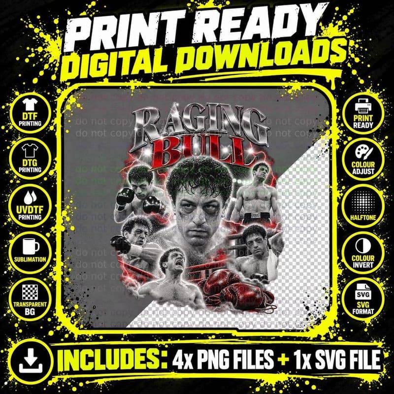Robert De Niro Raging Bull Vintage Bootleg Boxing 80s Png SVG Digital Bundle