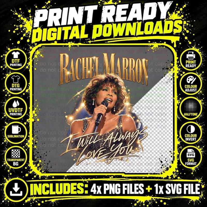 The Bodyguard Vintage Whitney Houston Rachel Marron Png SVG Digital Bundle