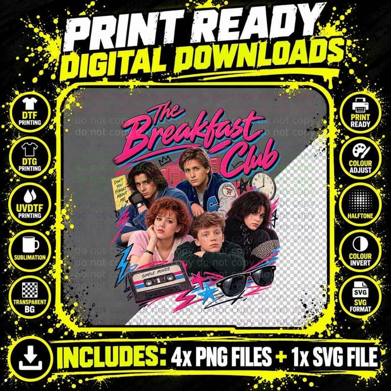 The Breakfast Club Vintage Bootleg 80s Teen Movie Retro Png SVG Digital Bundle