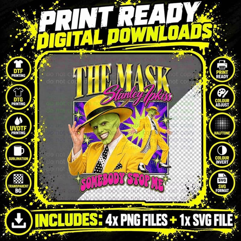 The Mask Vintage Bootleg Stanley Ipkiss Jim Carrey 90s Png SVG Digital Bundle