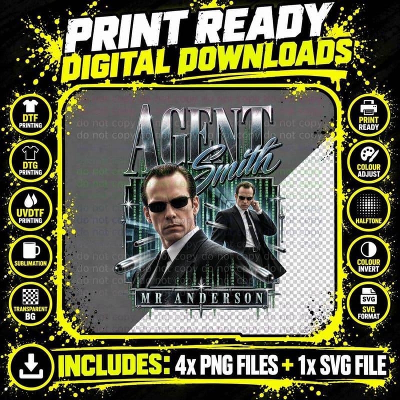 The Matrix Vintage Bootleg Agent Smith Hugo Weaving Sci Png SVG Digital Bundle